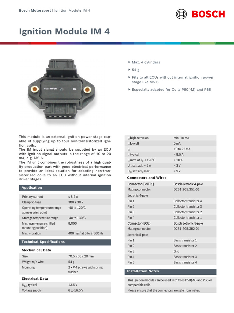 Bosch IM 4 Ignition Module Specifications | PDF | Electrical ...
