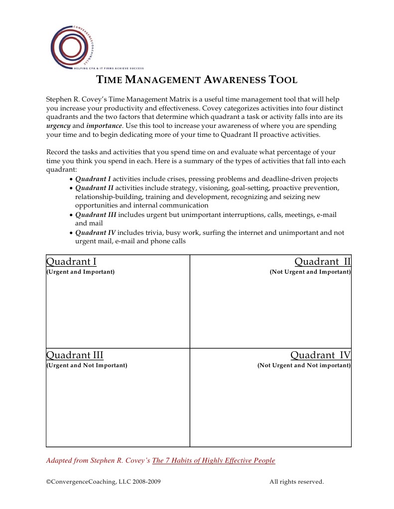 Covey Time Management Matrix012109 | PDF | Time Management ...