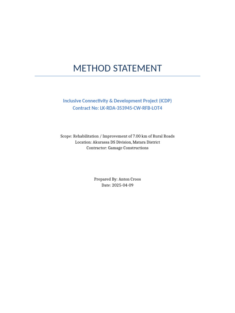 Rural Road Rehabilitation Method Statement | PDF