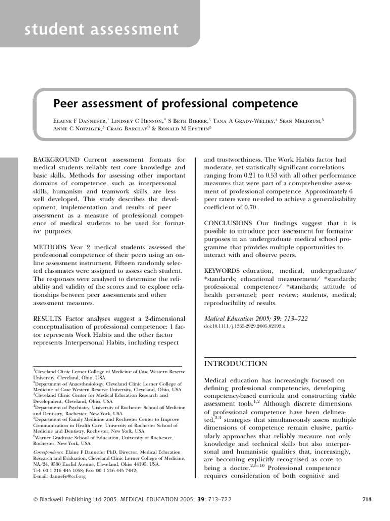 Peer Assessment in Medical Education | PDF | Educational Assessment ...