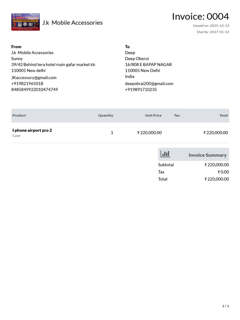 Invoice for iPhone AirPods Pro 2 Case | PDF