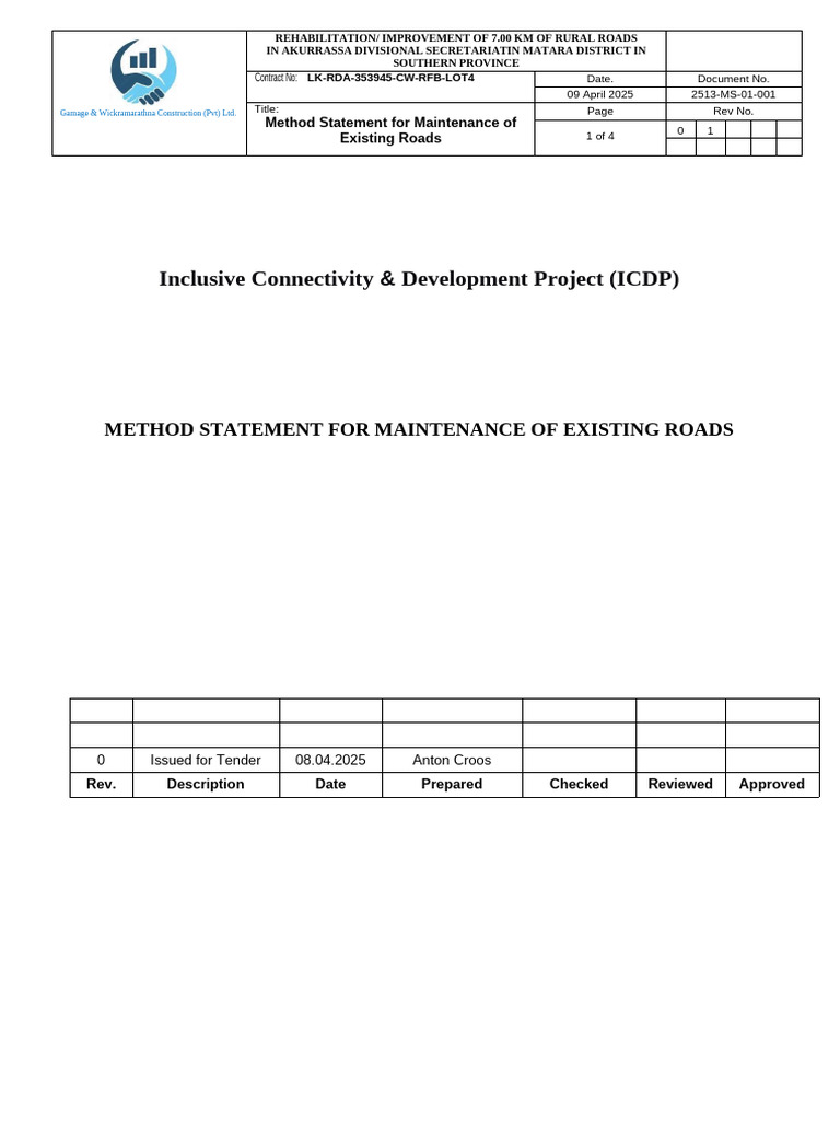 Method Statement for Rural Road Maintenance | PDF | Road | Road Surface