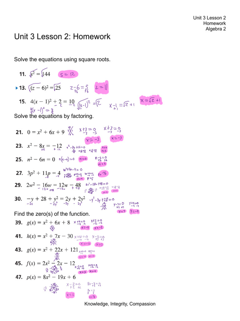 Algebra 2 Unit 3 Lesson 2 Homework | PDF