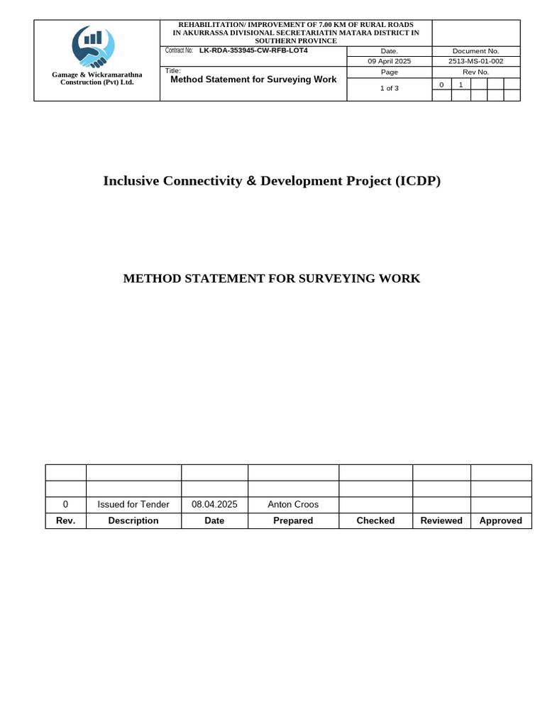 Method Statement for Road Surveying Work | PDF | Surveying