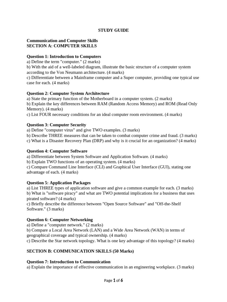 Computer and Communication Skills Study Guide | PDF | Communication ...