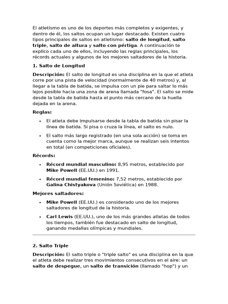 Trabajo Saltos EF | PDF | Deporte del atletismo | Deportes individuales