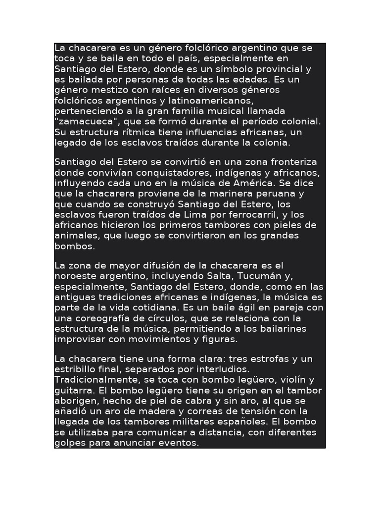 Chacarera: Folclore Argentino y su Historia | PDF