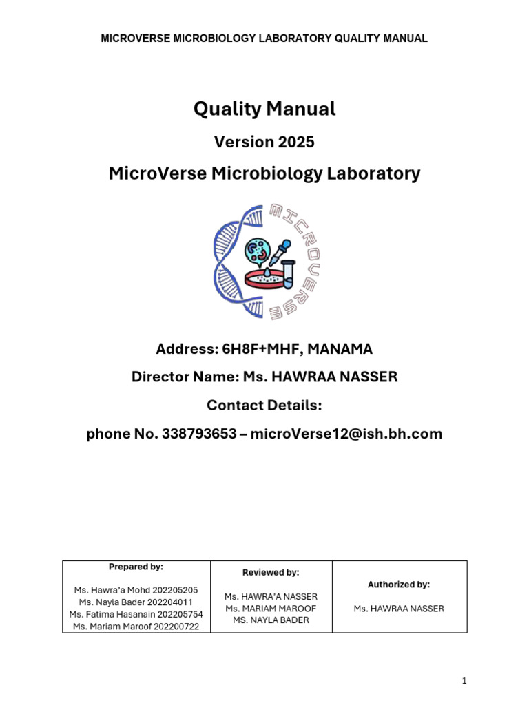 MicroVerse Microbiology Lab Quality Manual | PDF | Laboratories | Audit