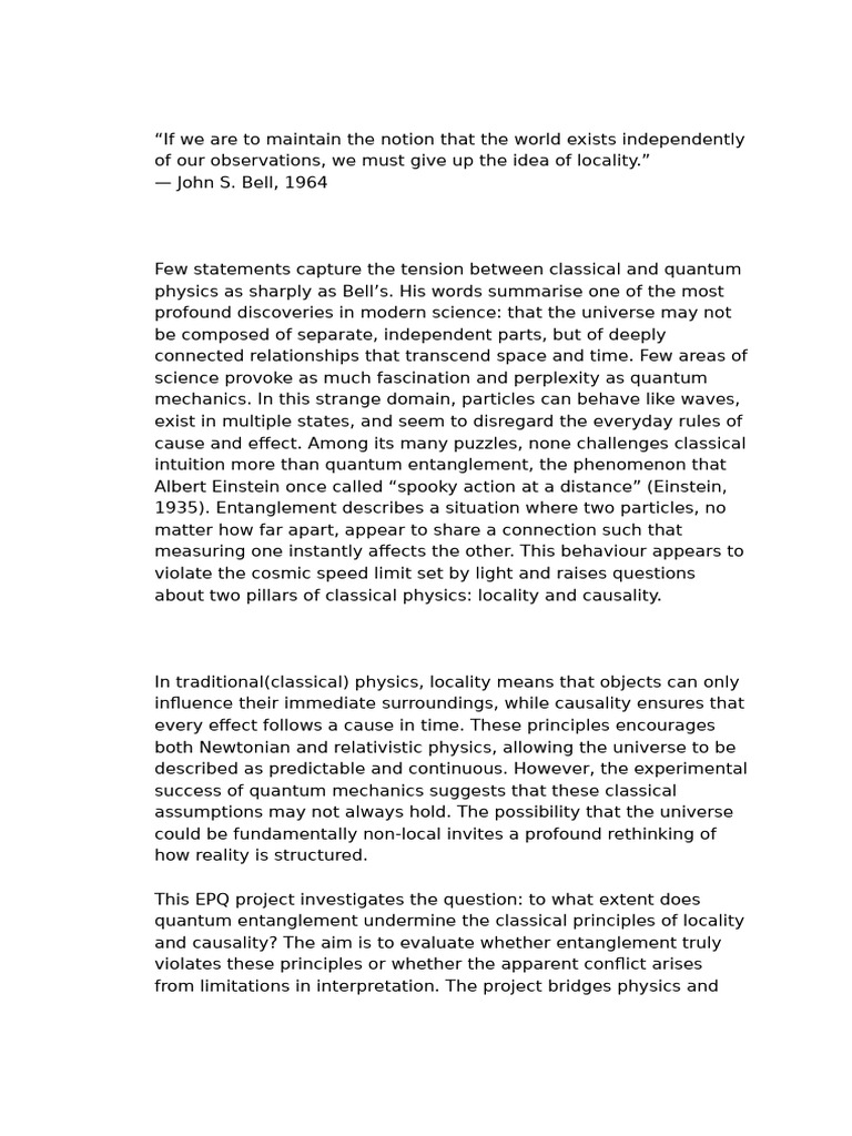 Epq Intro | PDF | Quantum Mechanics | Quantum Entanglement