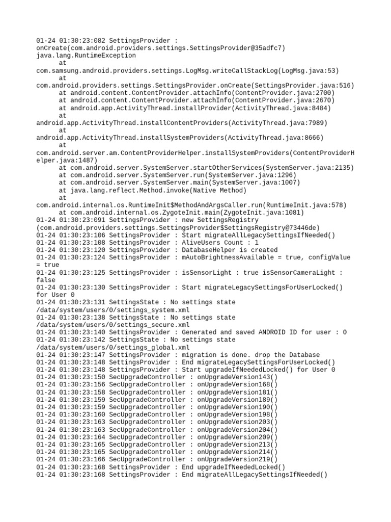 Samsung SettingsProvider Migration Logs | PDF | Backup | Java ...