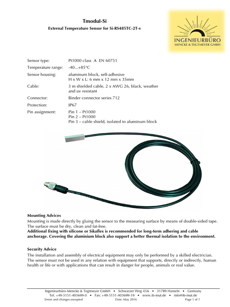 External Temperature Sensor Specifications | PDF