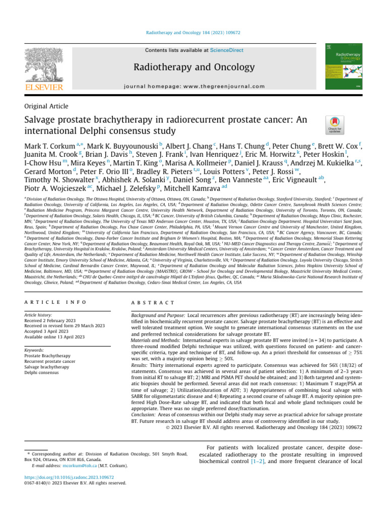 Delphi Consensus on Salvage Prostate Brachytherapy | PDF | Prostate ...