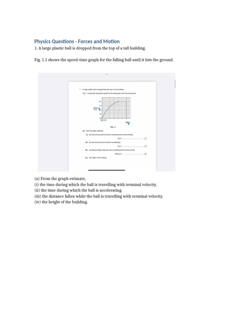 Physics Forces and Motion Questions | PDF | Force | Acceleration