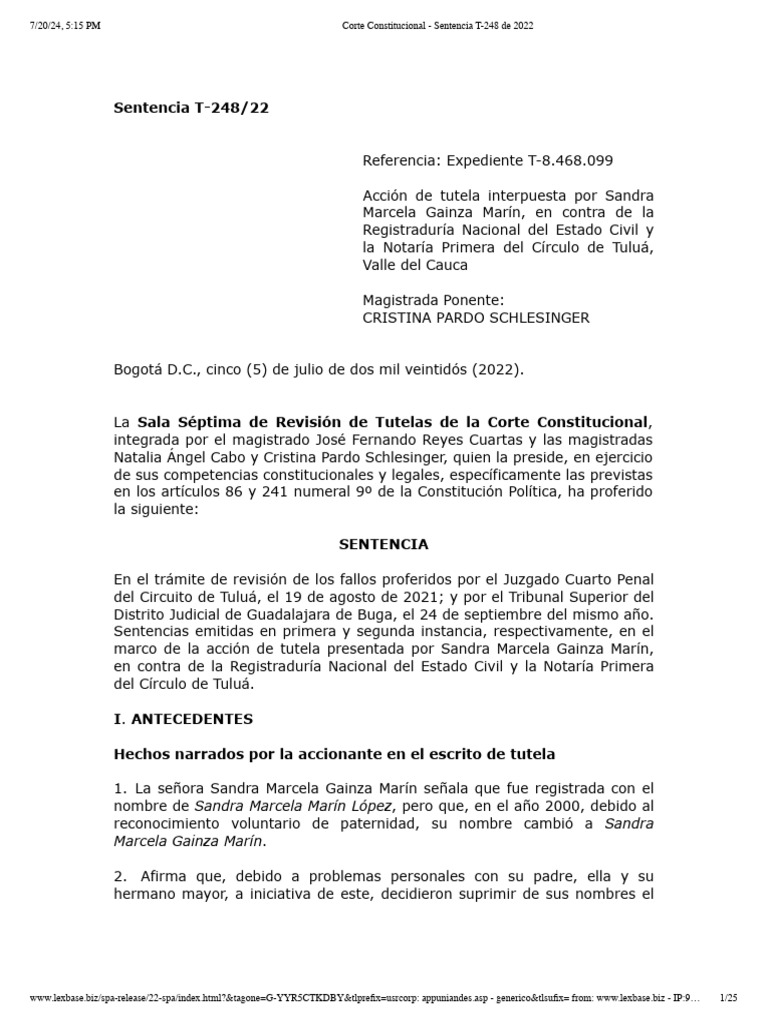 Lectura 22 - T248 DE 2022 | PDF | Caso de ley | Sentencia (ley)