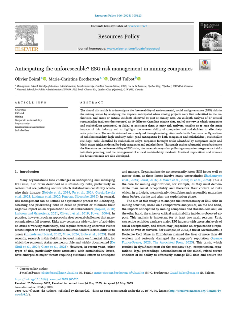 ESG Risk Management in Mining Sector | PDF | Risk | Mining