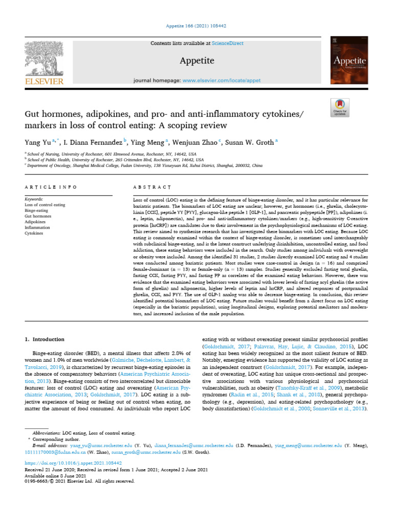 Biomarkers of Loss of Control Eating | PDF | Appetite | Eating