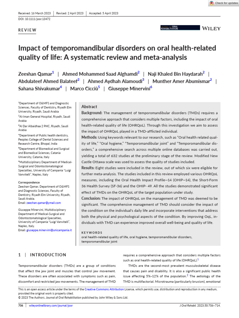 J of Oral Rehabilitation - 2023 - Qamar - Impact of Temporomandibular ...