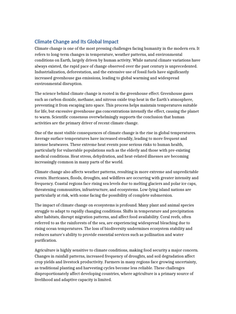 Global Climate Change Impact Overview | PDF | Climate Change ...