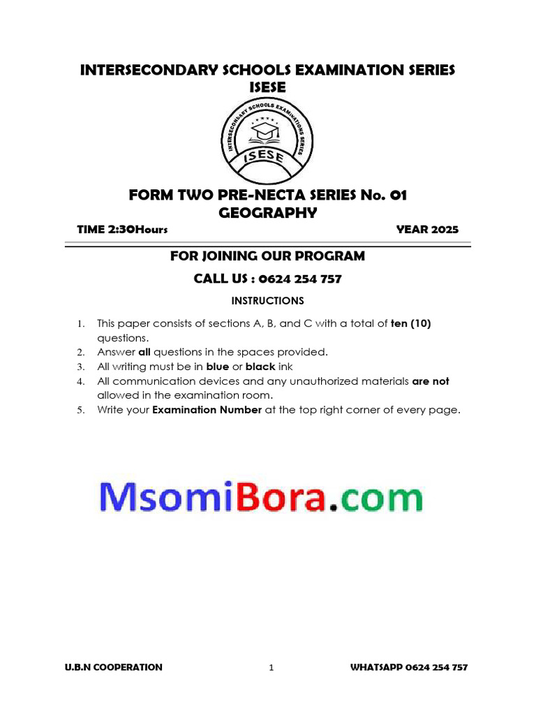 Form Two Geography Exam 2025 | PDF | Climate Change | Climate
