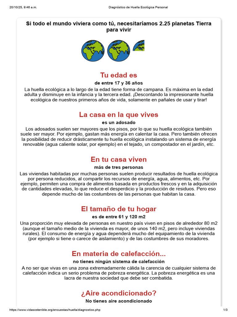 Diagnóstico de Huella Ecológica Personal | PDF | Residuos | Agua