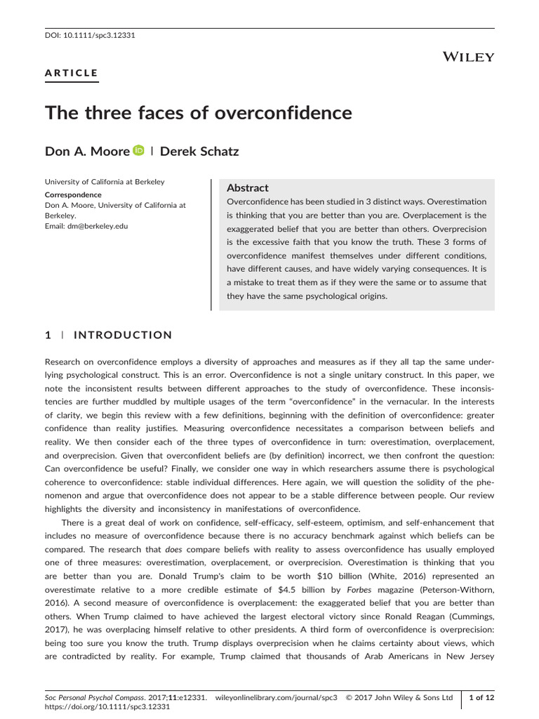 Understanding Three Types of Overconfidence | PDF | Cognitive ...