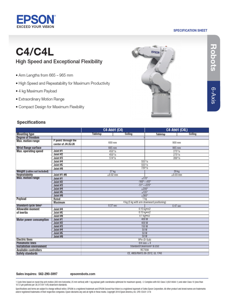 Epson 6-Axis Robot Specifications | PDF