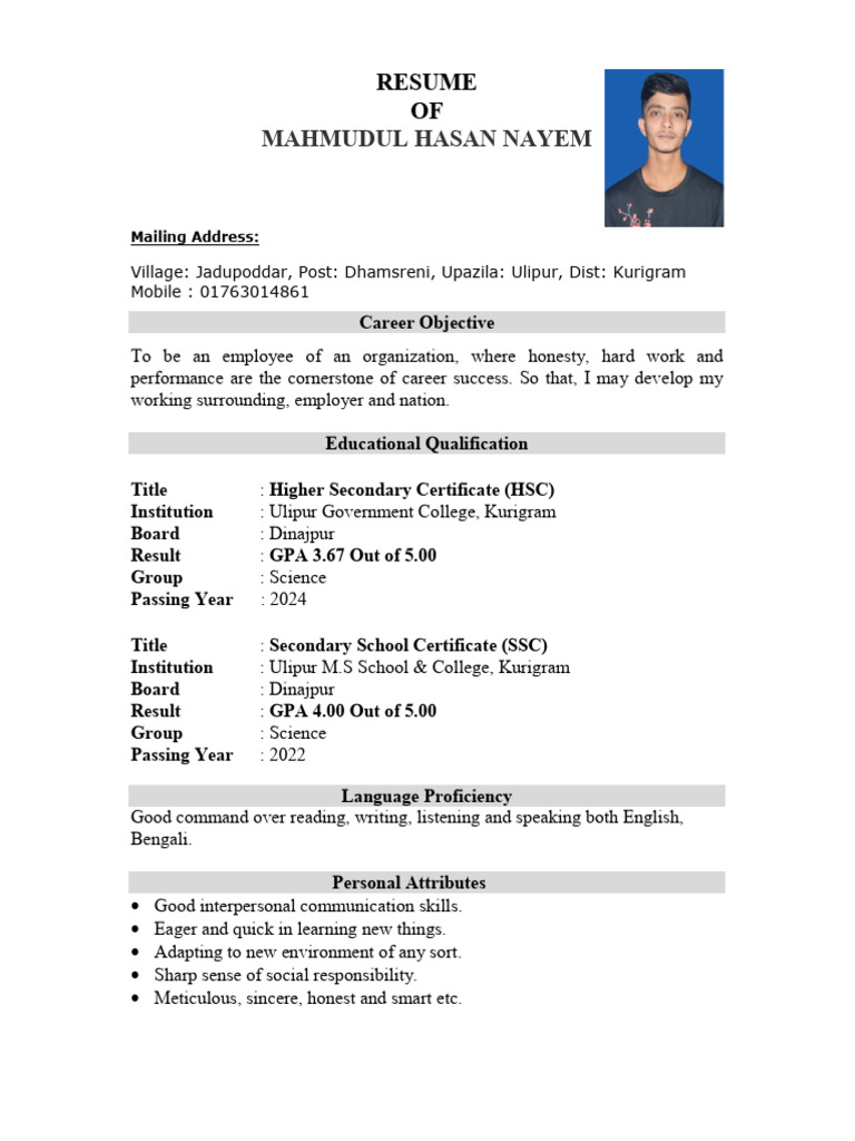 Mahmudul Hasan Naim CV | PDF