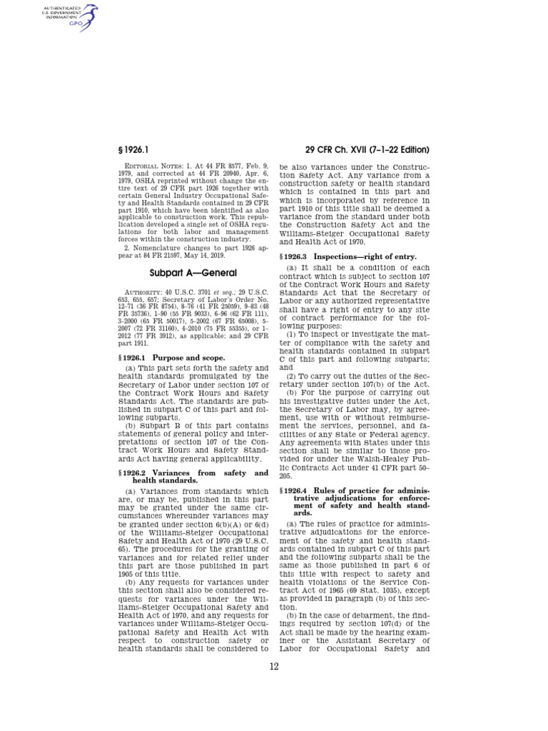 OSHA Construction Safety Standards | PDF