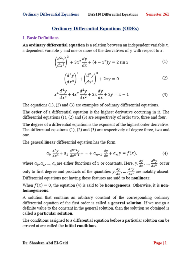 Lec 1 First Order Differential Equations | PDF | Equations ...