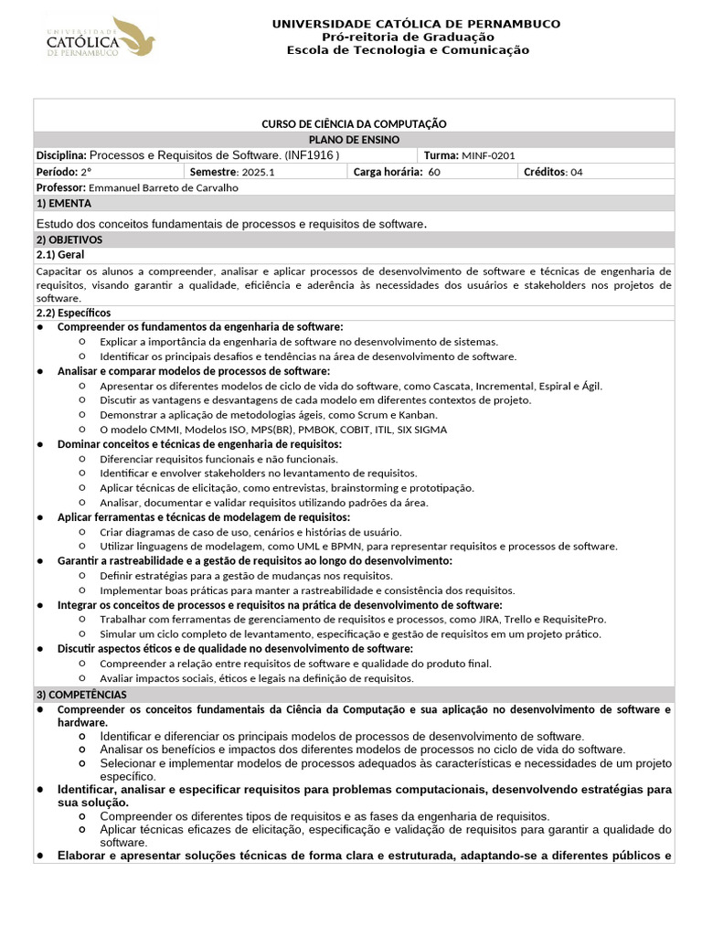 Processos e Requisitos de Software 2025.1 | PDF | Engenharia de ...