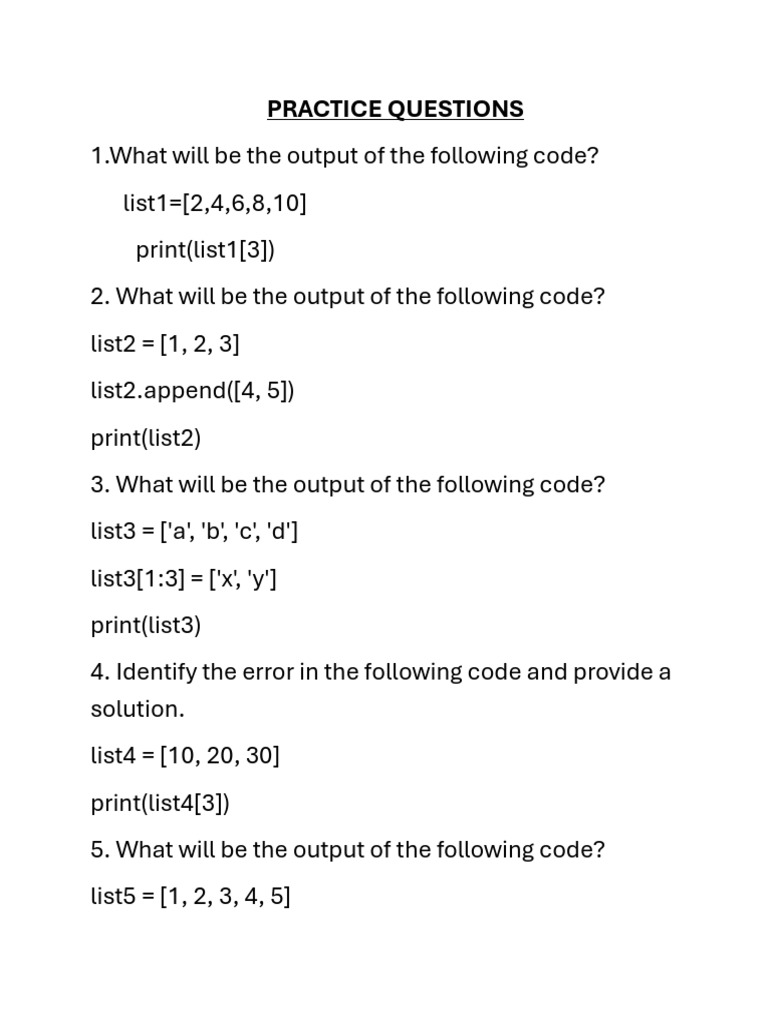 Python Code Output and Error Solutions | PDF | String (Computer Science ...