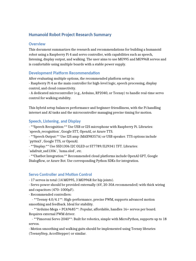 Humanoid Robot Project Research | PDF | Servomechanism | Arduino