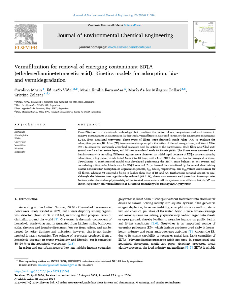 Vermifiltration For Removal of Emerging Contaminant EDTA ...