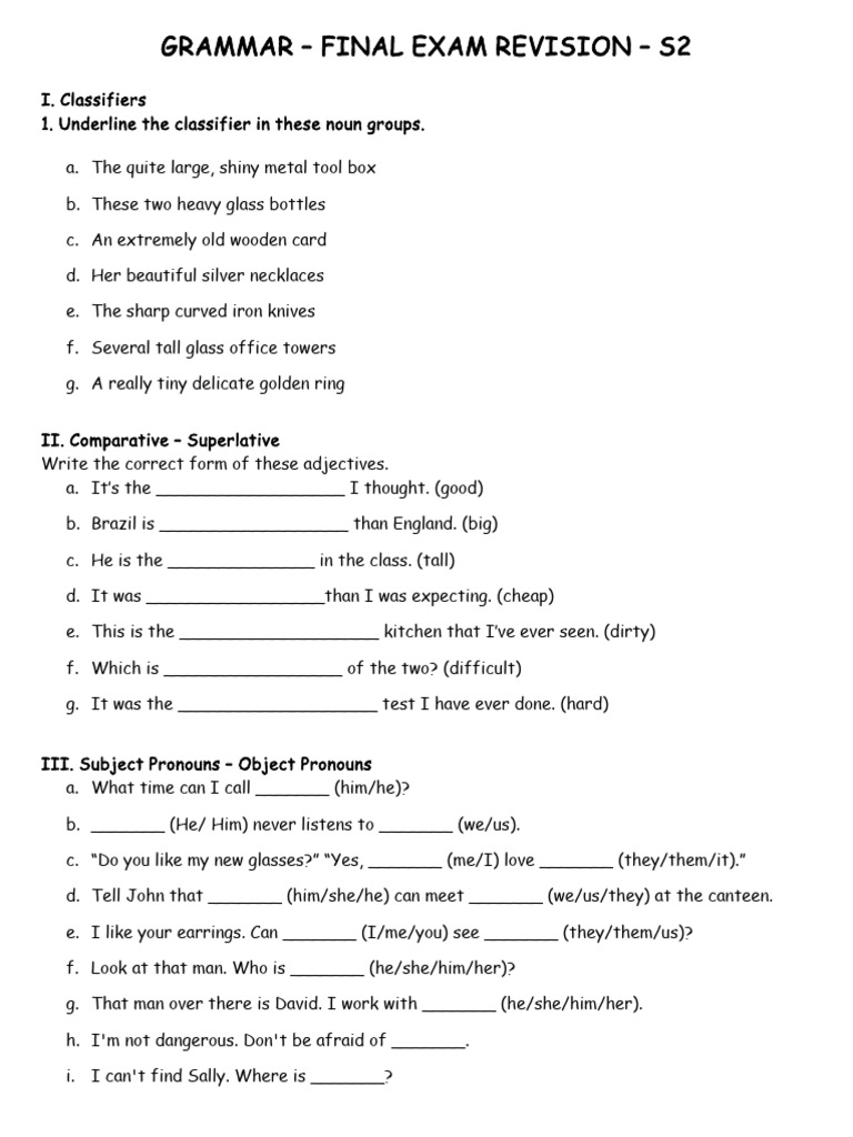 Grammar Final Exam Revision Guide | PDF
