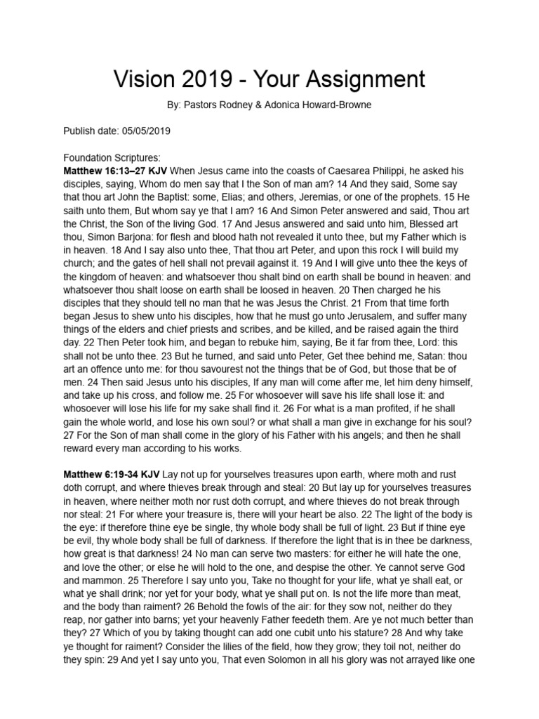 Vision 2019: Finding Your Assignment | PDF | Saint Peter | Jesus