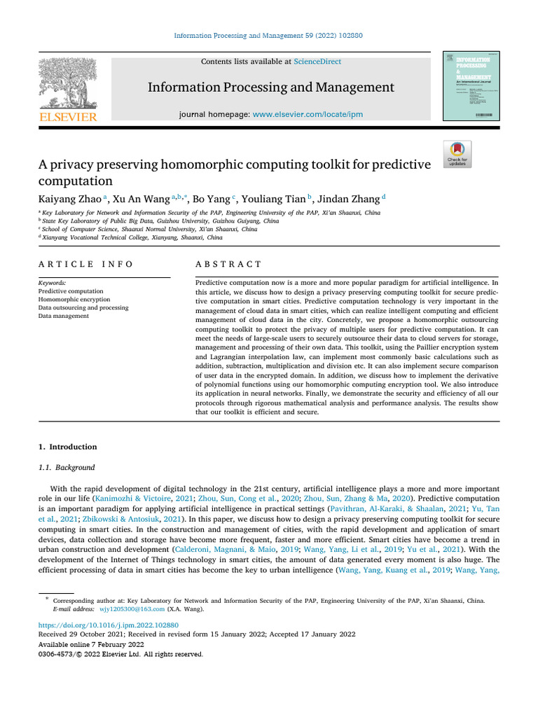 Privacy-Preserving Toolkit for Predictive Computing | PDF | Public Key ...