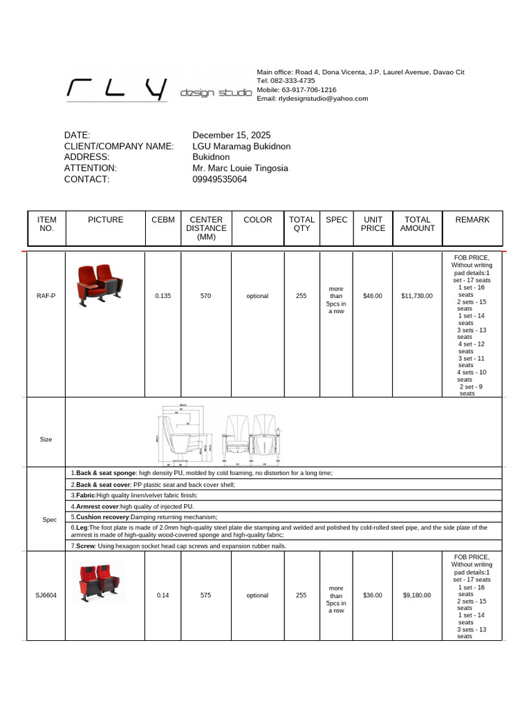 LGU Maramag Furniture Quotation | PDF