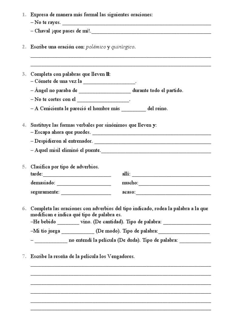 Ejercicios de Adverbios 5 Primaria | PDF | Artes del Lenguaje y ...