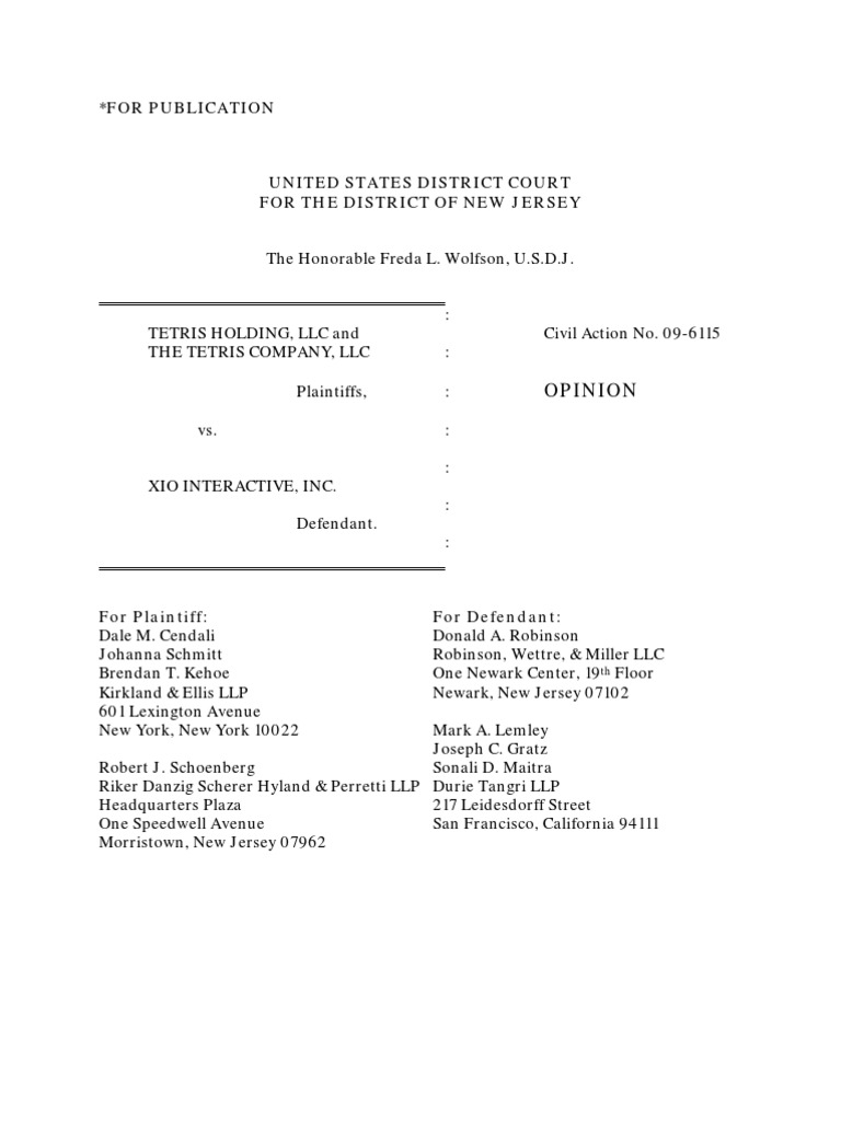 Tetris Holding v. Xio Interactive Case Analysis | PDF