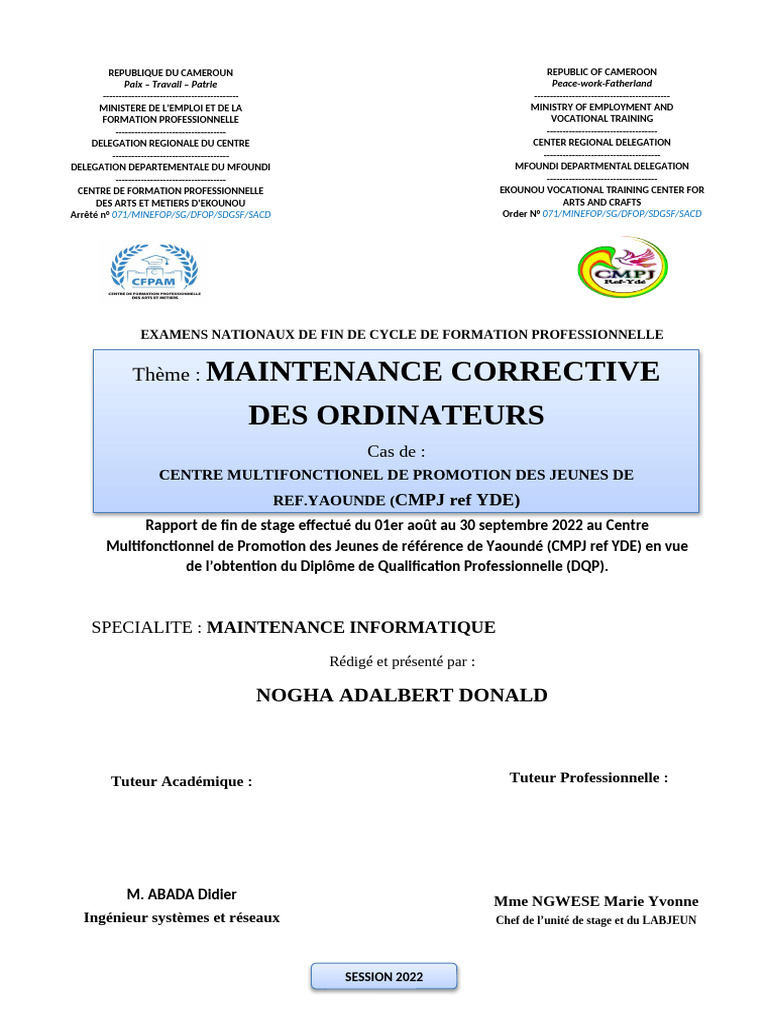 Maintenance corrective des ordinateurs au CMPJ | PDF | Informatique ...