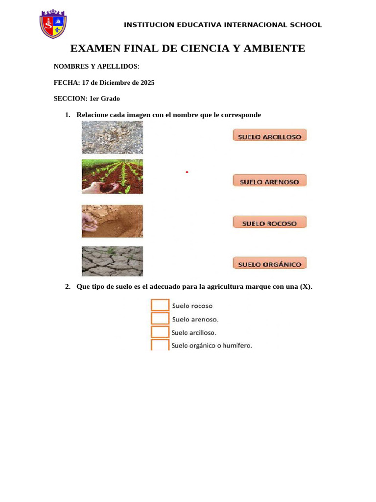 Examen Final de Ciencia y Ambiente | PDF