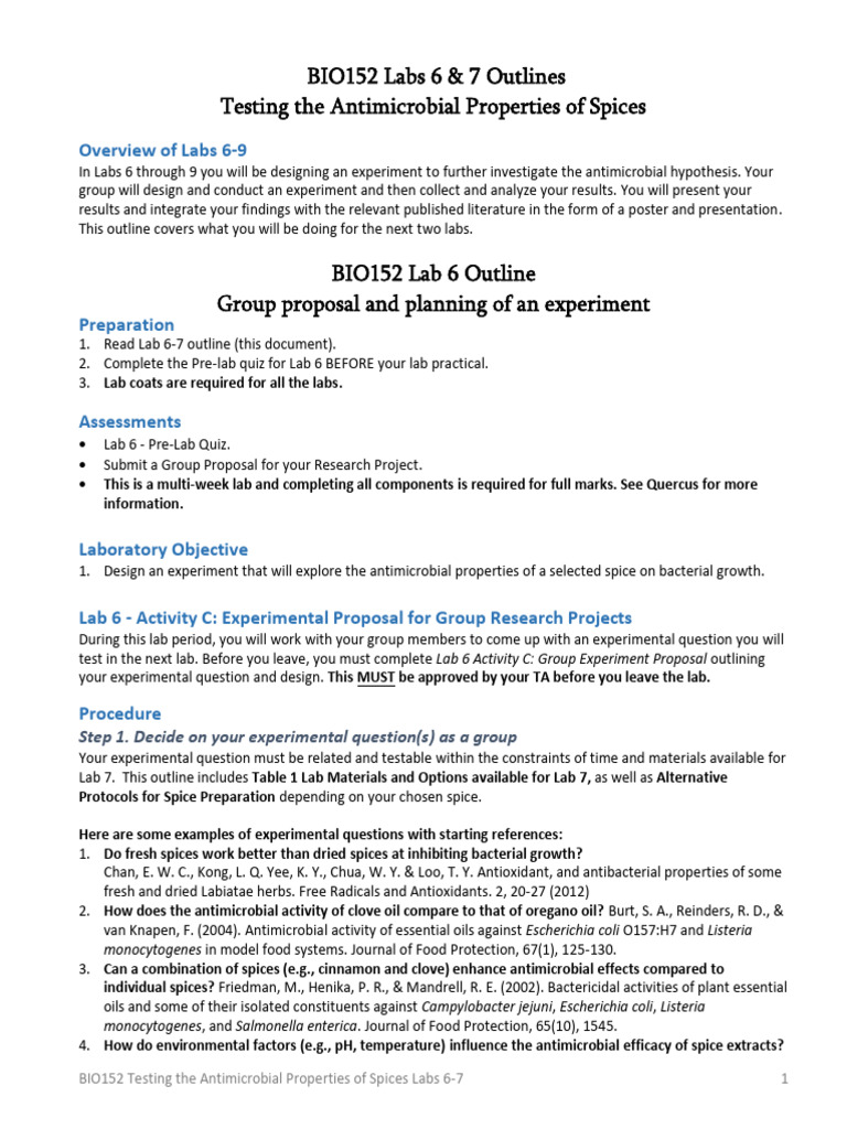 Antimicrobial Spice Testing Labs 6-7 | PDF | Experiment | Coriander