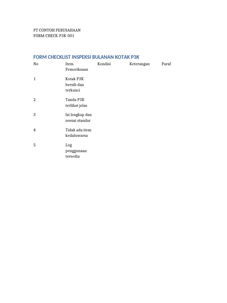 Checklist Bulanan Kotak P3K | PDF