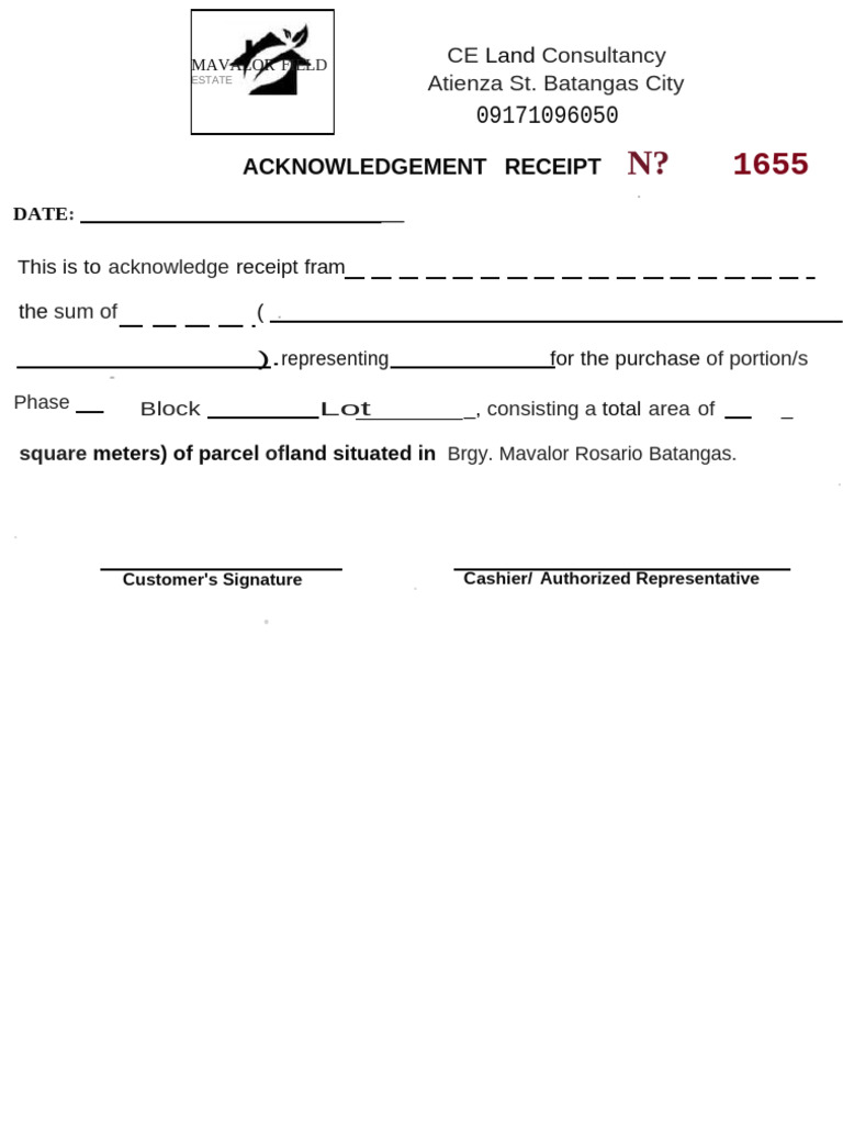 Acknowledgement Receipt: CE Consultancy Atienza St. Batangas City | PDF