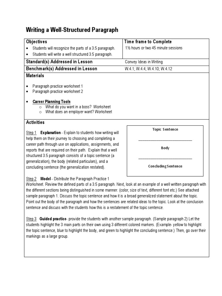 worksheet Career Path Worksheet writing a well structured paragraph nursing