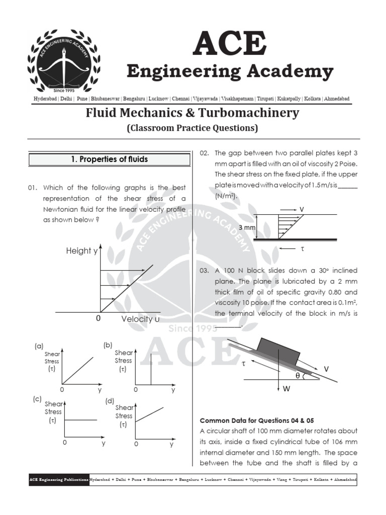 Fluid Mechanics Practice Questions | PDF | Buoyancy | Shear Stress
