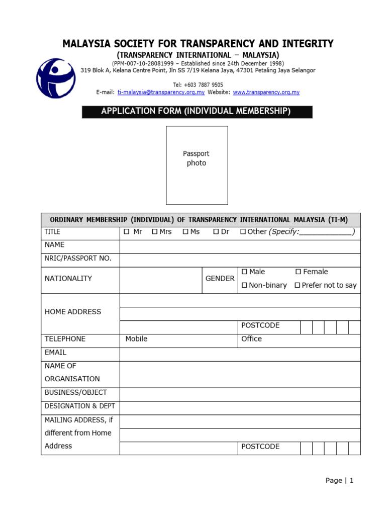 TI-M Individual Membership Application Form | PDF | Justice | Crime ...