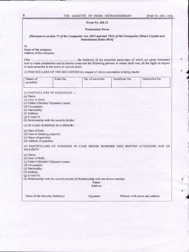 Nomination Form for Securities in India | PDF