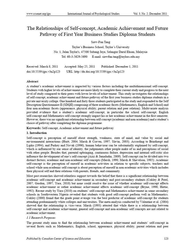 Self-Concept and Academic Success in Students | PDF | Coefficient Of ...
