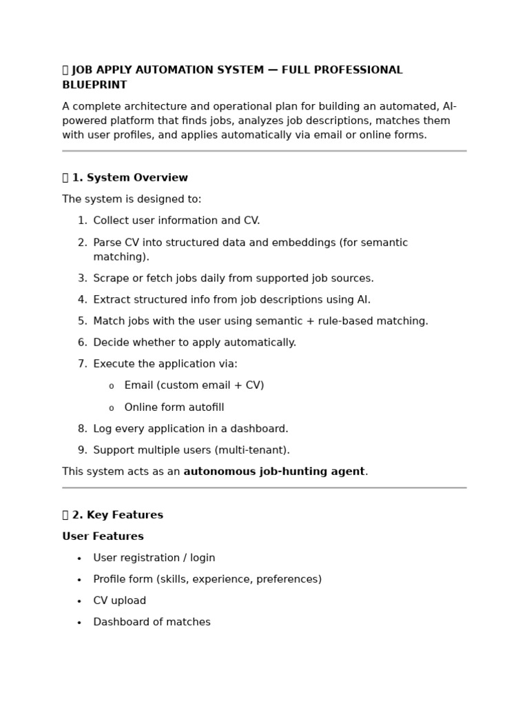 Automated Job Application System Blueprint | PDF | Databases | Software